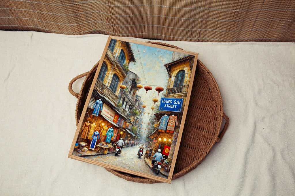 Hang Gai Street Oil Painting Art Print: Hanoi Vietnam Street Sign Travel Poster