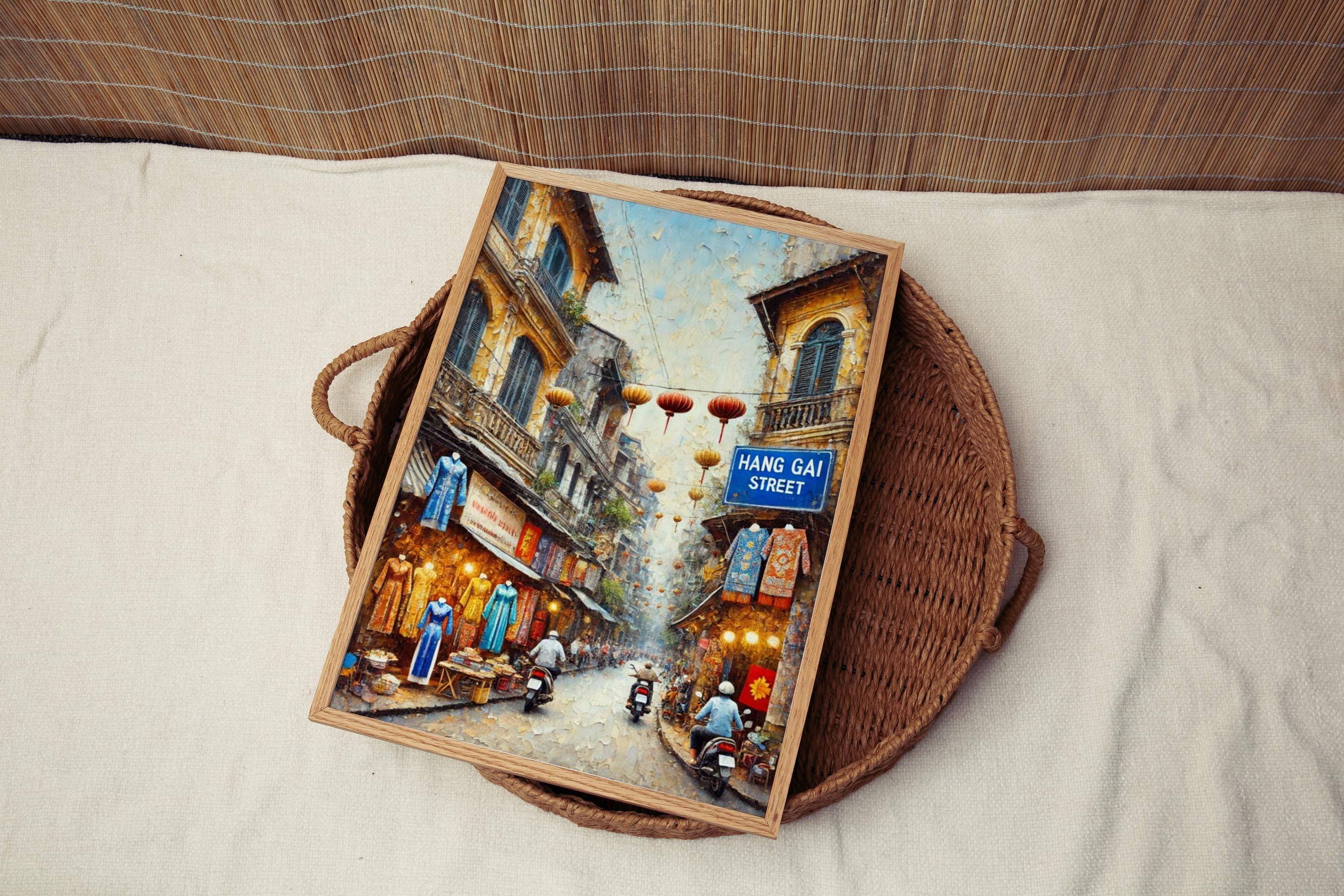 Hang Gai Street Oil Painting Art Print: Hanoi Vietnam Street Sign Travel Poster