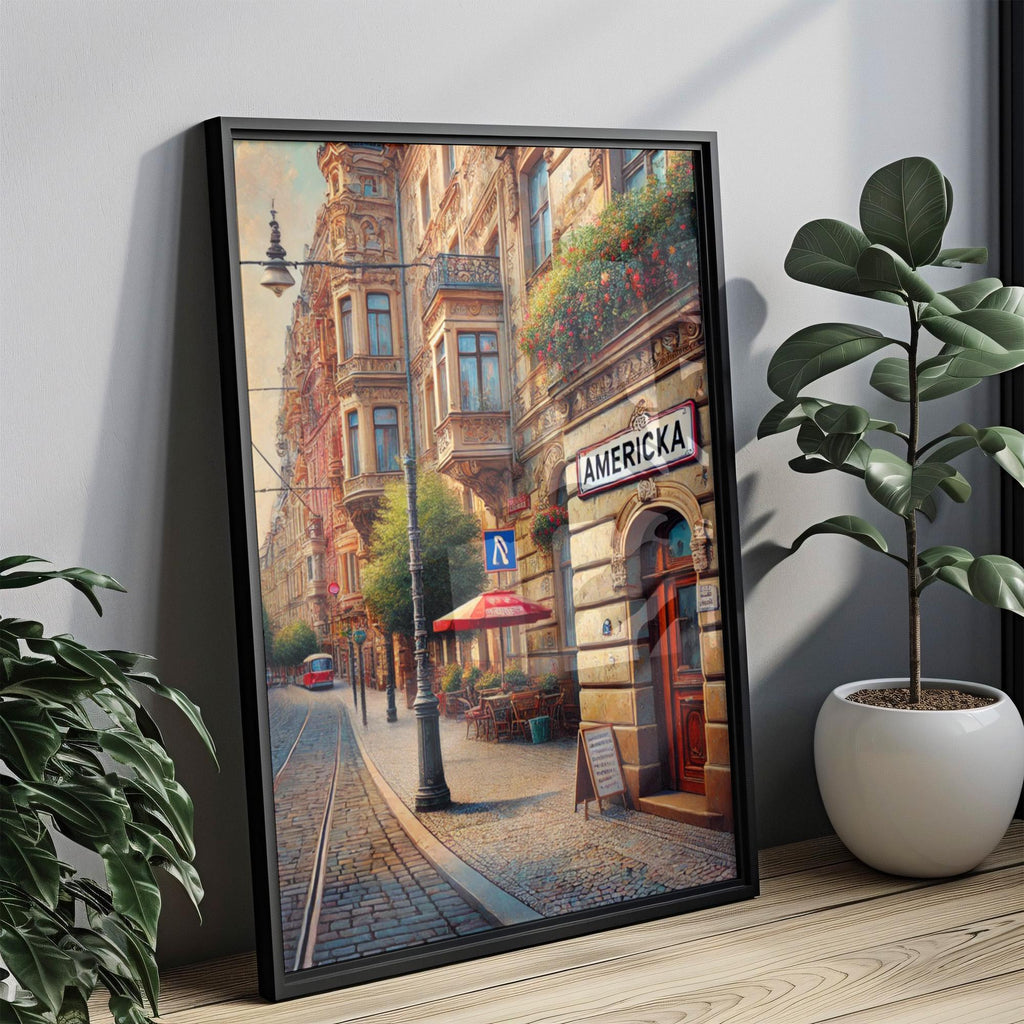 Americka Street Cubism Art Print: Prague Bohemian District Travel Poster