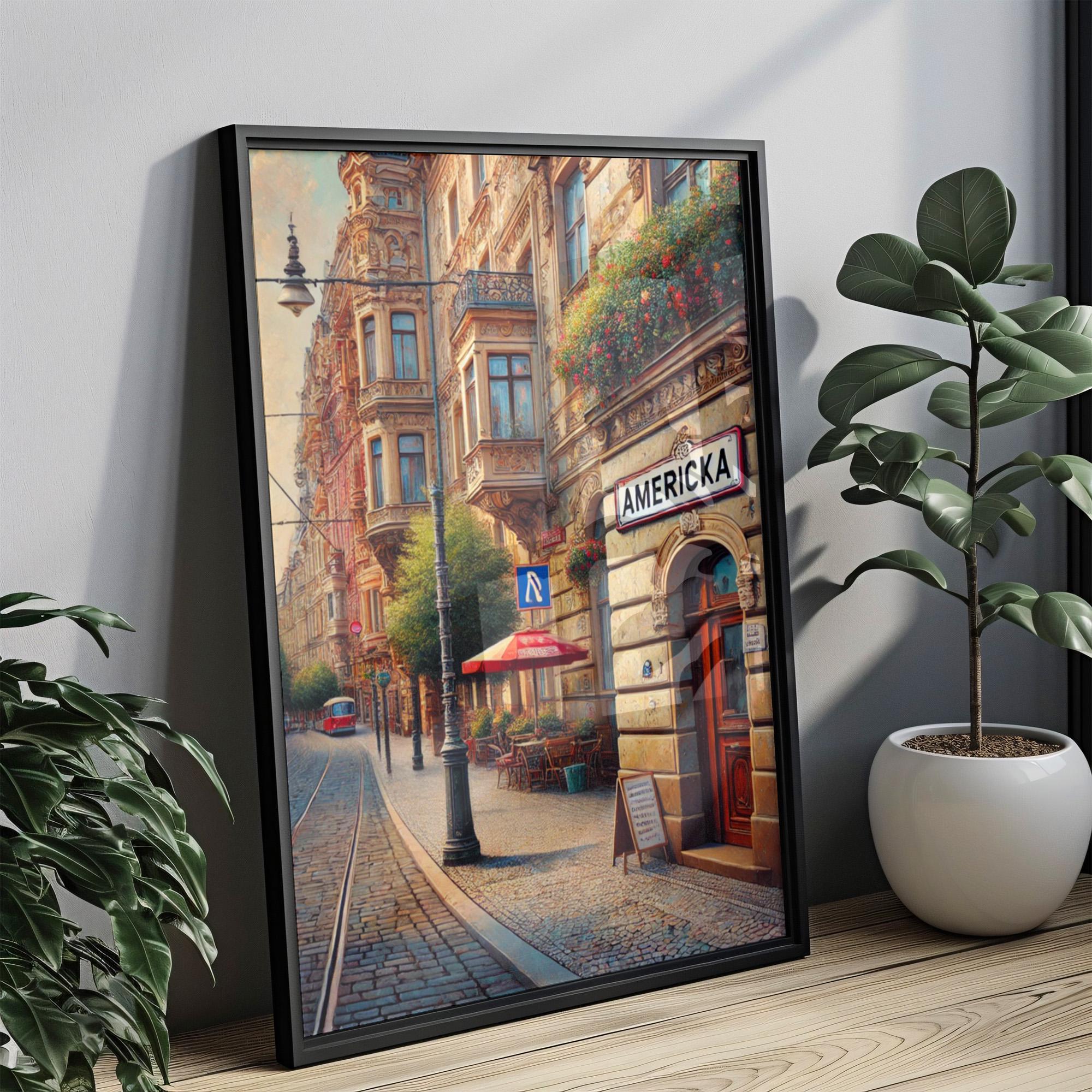 Americka Street Cubism Art Print: Prague Bohemian District Travel Poster