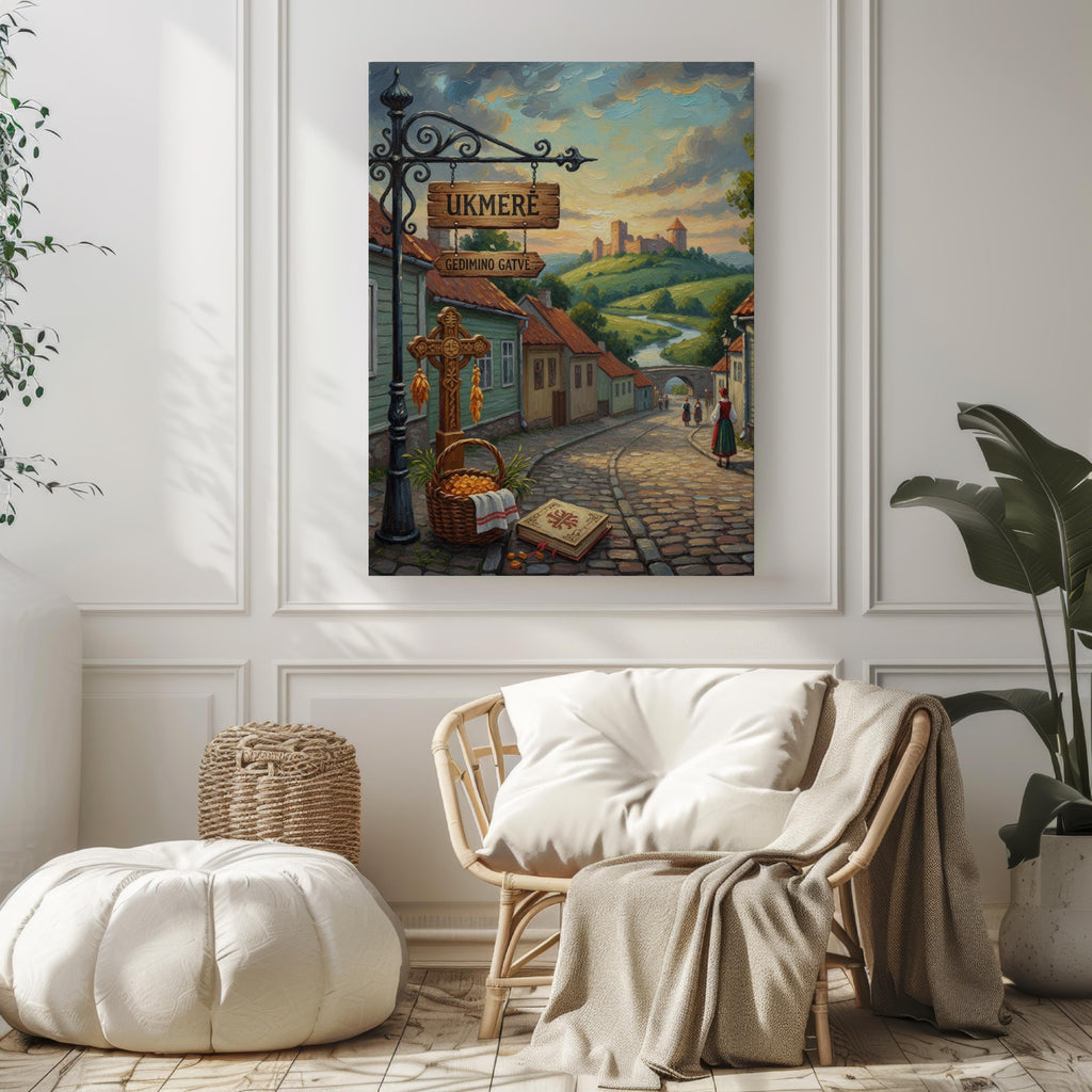 Ukmergė Street Sign Art Print: Lithuania Historic Town Travel Poster