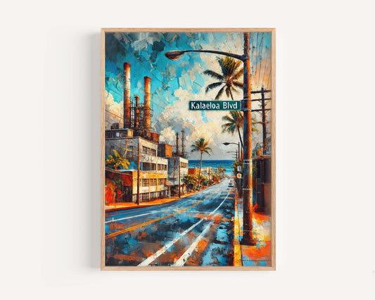 Kalaeloa Blvd Print - Hawaii Wall Art Travel Poster, Oahu Map Decor, Honolulu Gift, Kapolei Housewarming & Island Beach Illustration