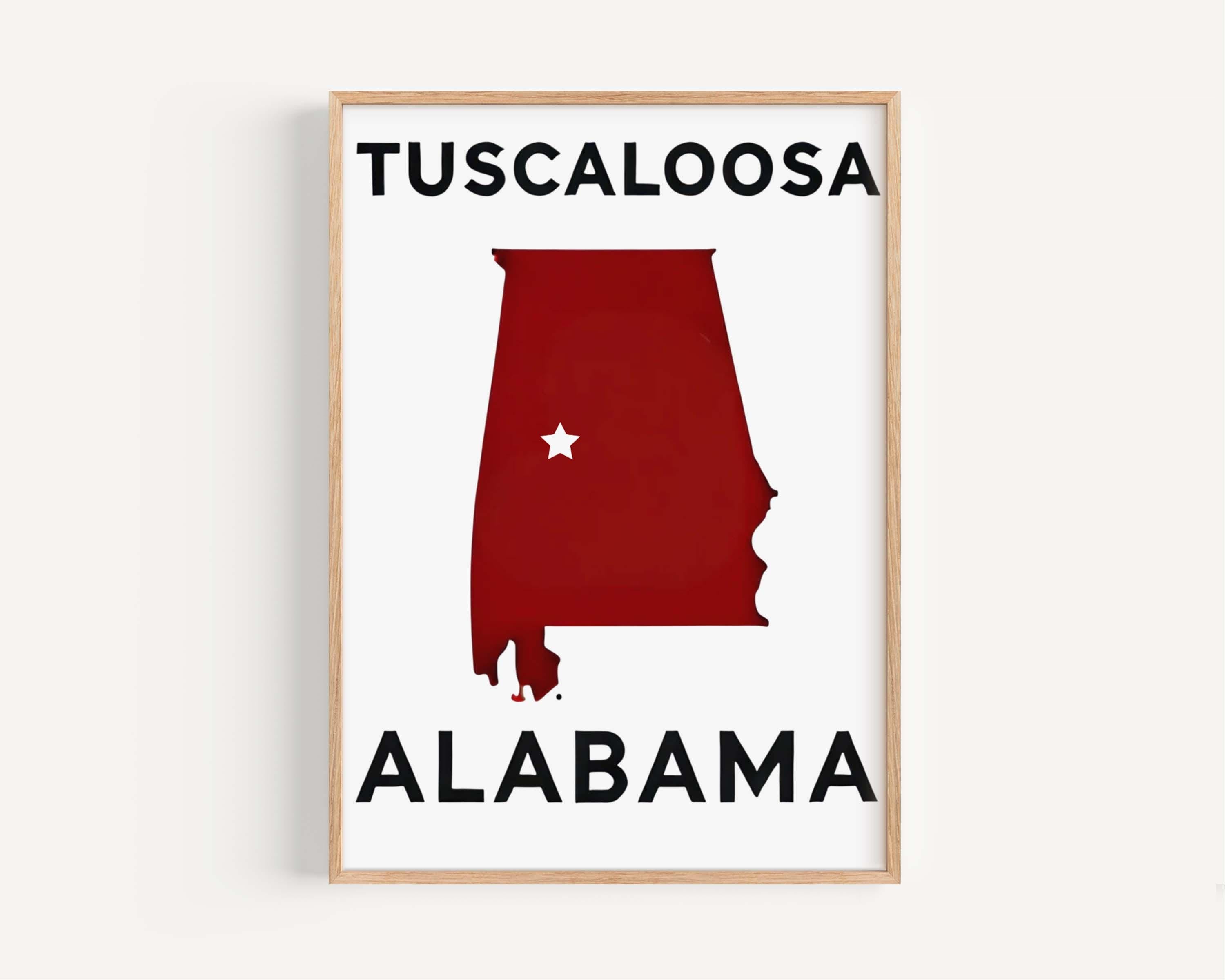 Tuscaloosa Print Alabama Wall Art Map Travel Decor College Gift Housewarming AL Artwork