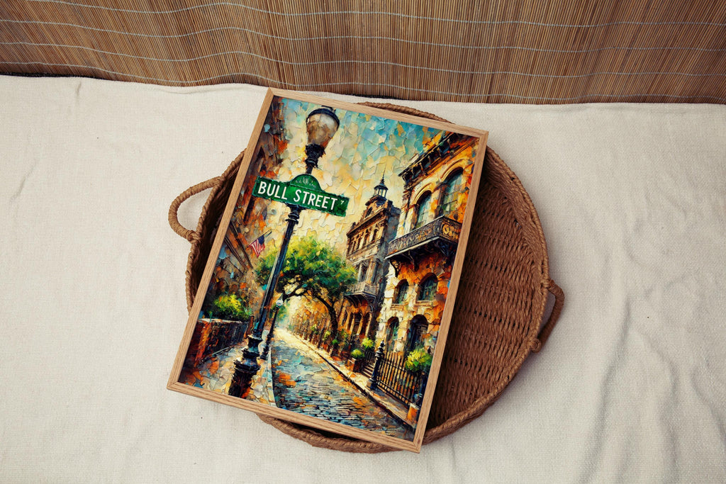 Bull Street Oil Painting Art Print: Savannah Historic District Travel Poster