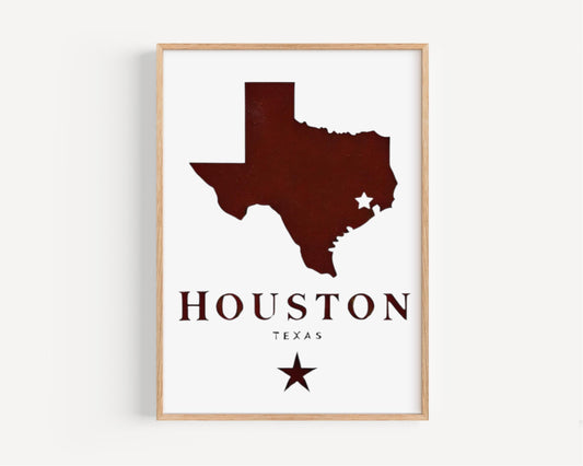 Texas Houston Wall Art Print - Travel & College Decor, Housewarming Gift, Stylish Texas Home Wall Decor