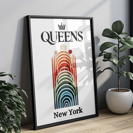 Queens Print Wall Art, New York City Travel Decor, NYC Gift, College Dorm Decor, Housewarming Present, Modern Queens NYC Artwork