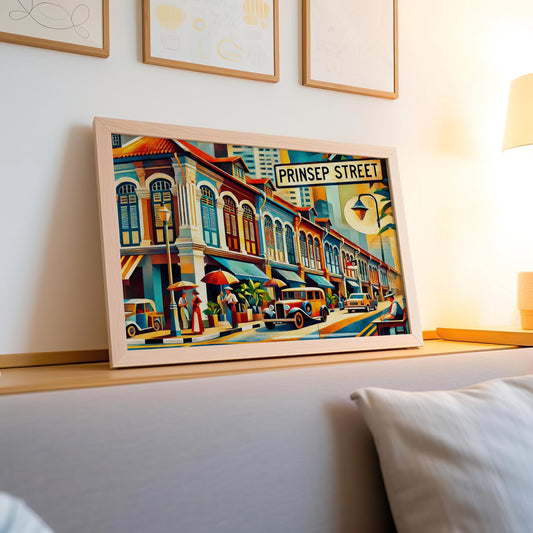 Prinsep Street Print - Singapore Travel Poster, Wall Art Souvenir, Housewarming Gift, Modern Cityscape Illustration