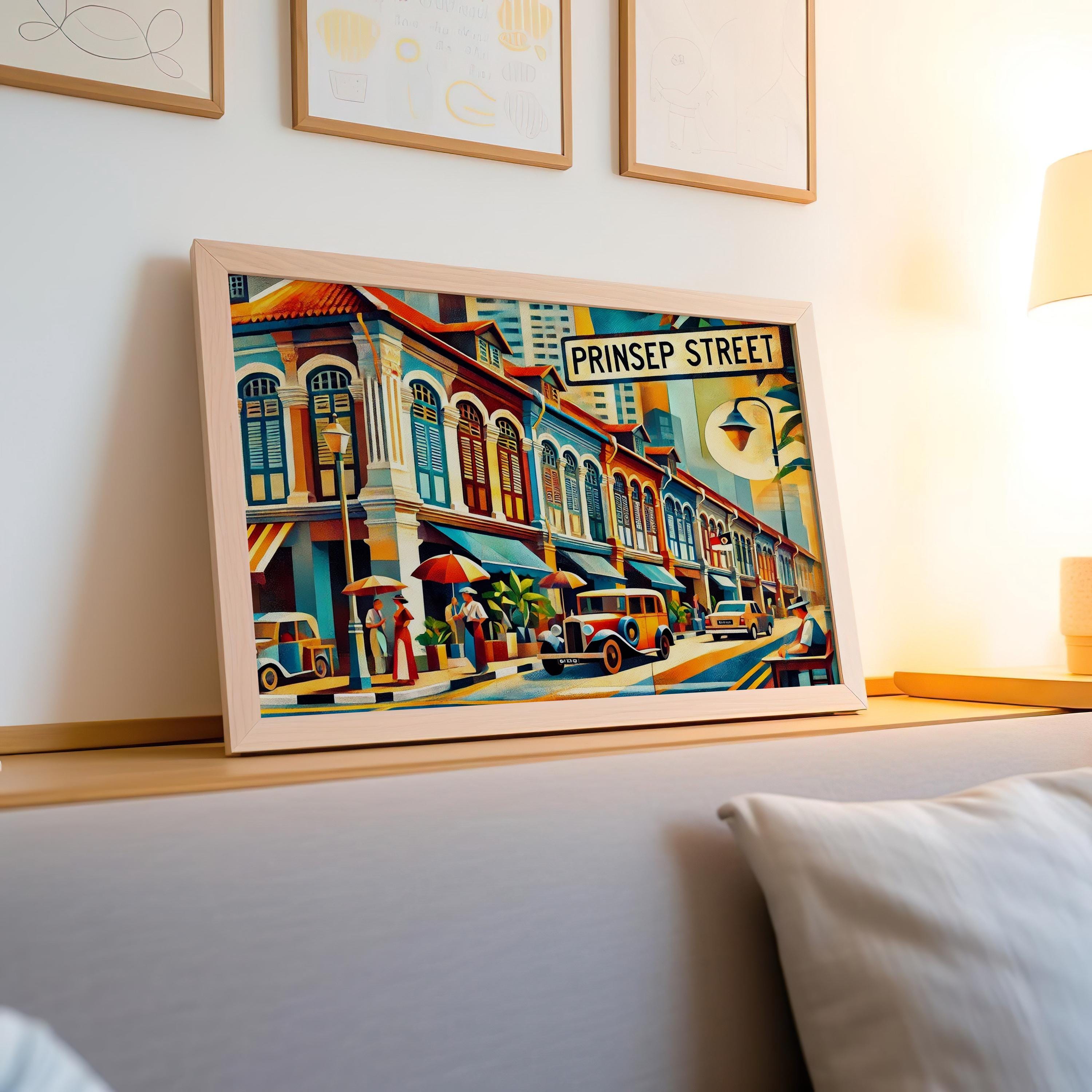 Prinsep Street Print - Singapore Travel Poster, Wall Art Souvenir, Housewarming Gift, Modern Cityscape Illustration