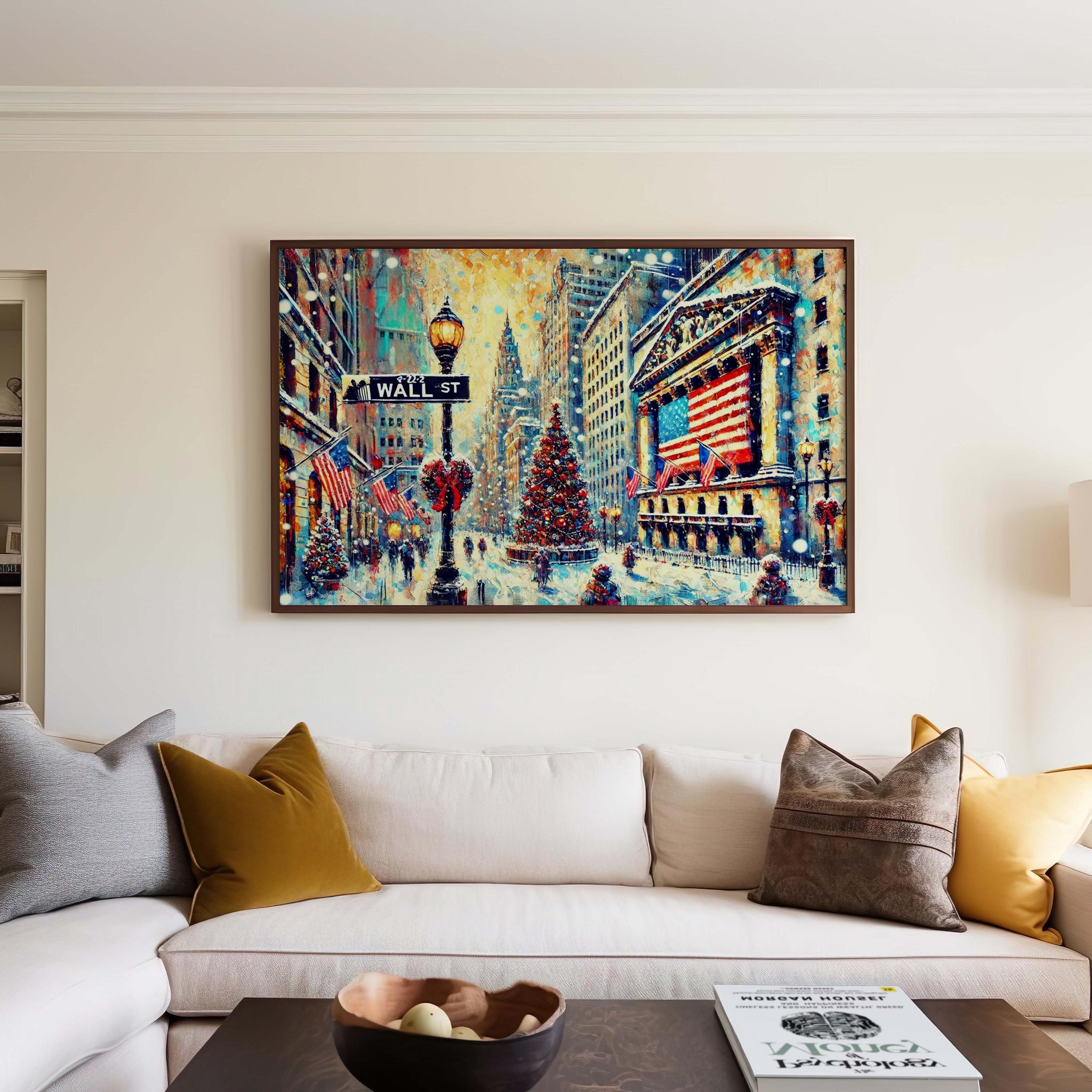 Wall Street Christmas Art Print – NYC Holiday Decor, Winter Financial District Scene