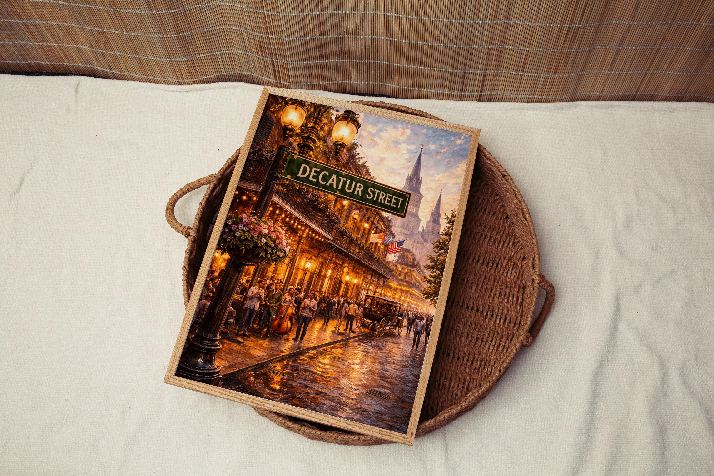 Decatur Street Oil Painting Art Print: New Orleans Louisiana Street Sign Travel Poster
