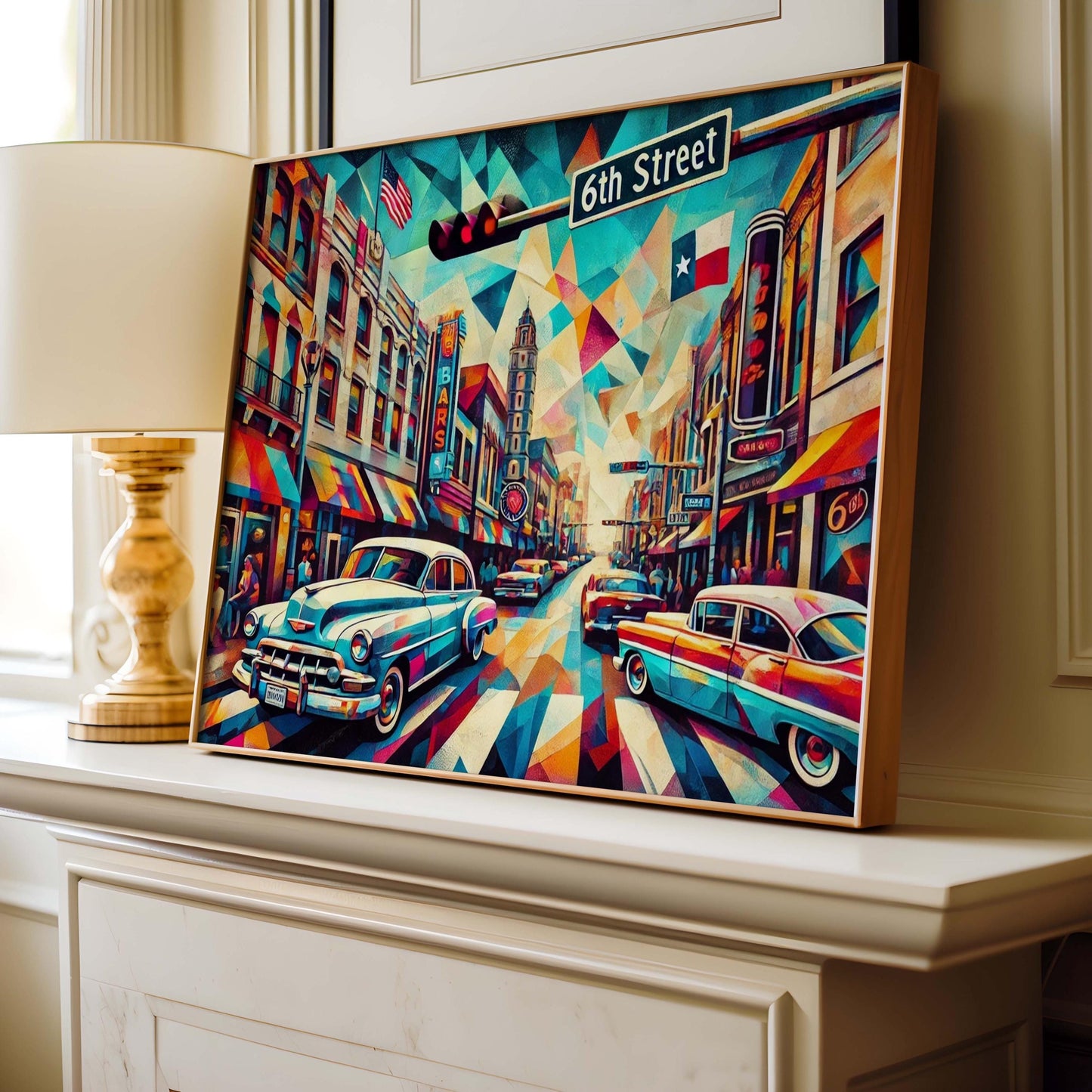 6th Street Wall Art Austin Cubism Print, Texas Travel Poster, Housewarming & Austin Gift, Modern Sixth Street Decor