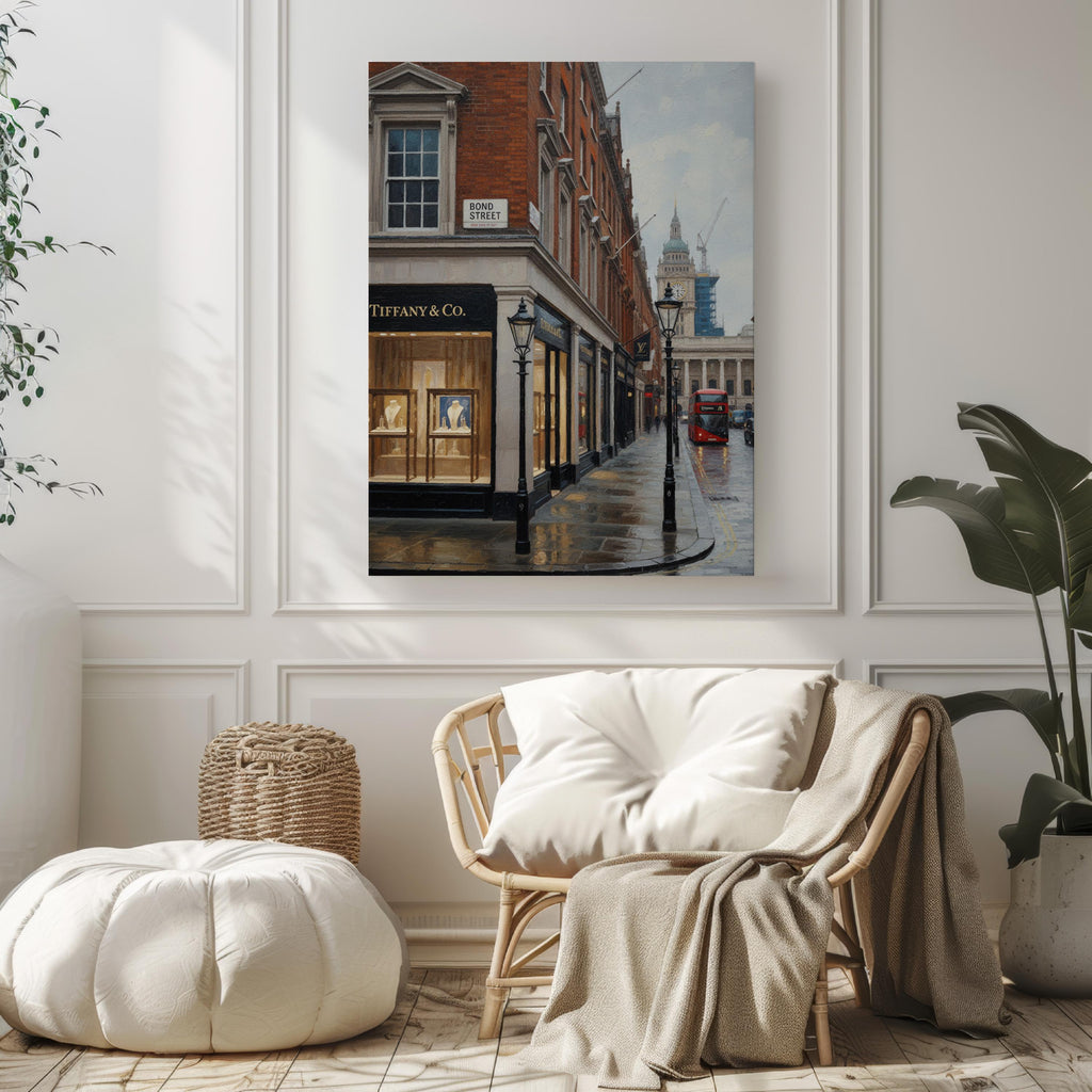 Bond Street Oil Painting Art Print: London Luxury Shopping District Travel Poster
