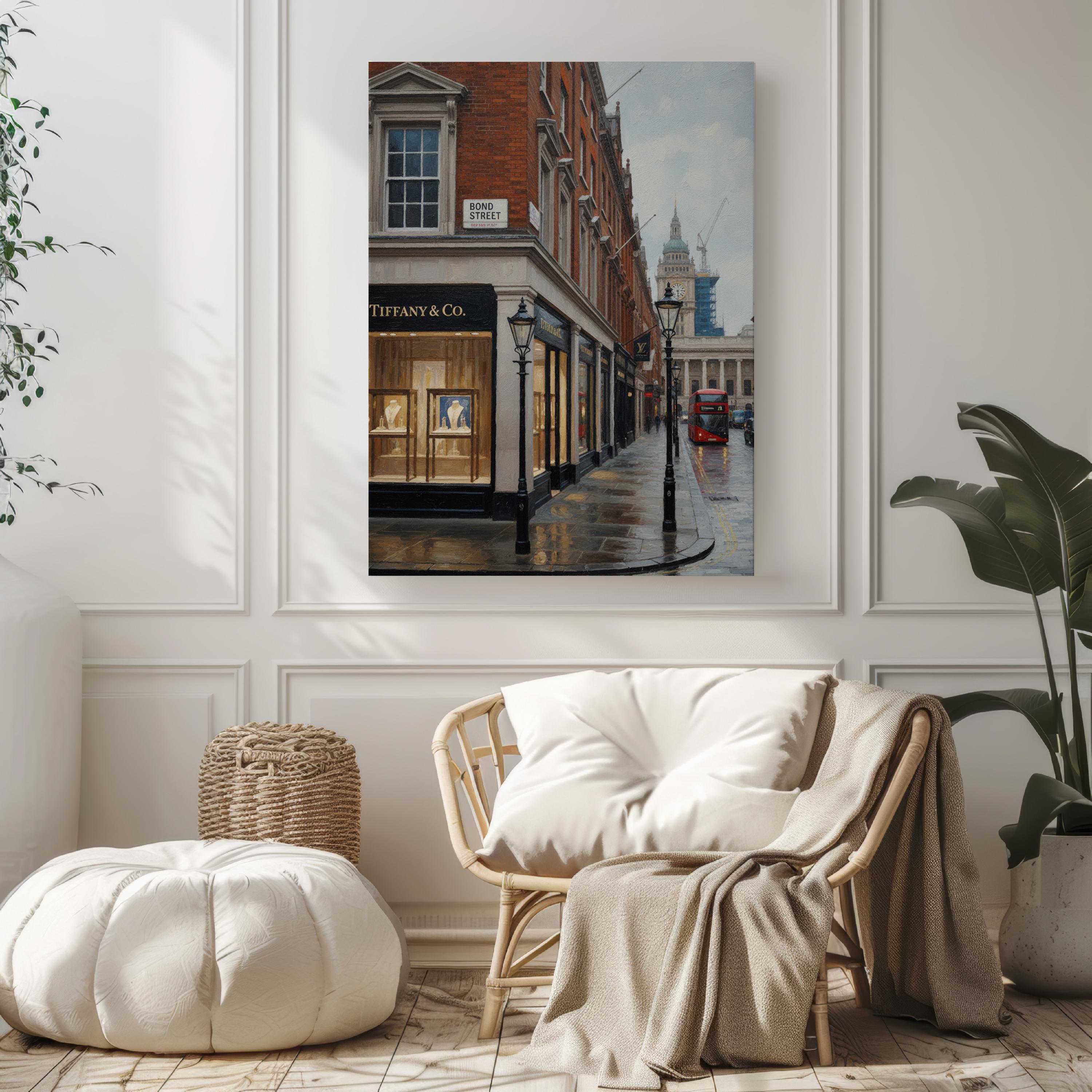 Bond Street Oil Painting Art Print: London Luxury Shopping District Travel Poster