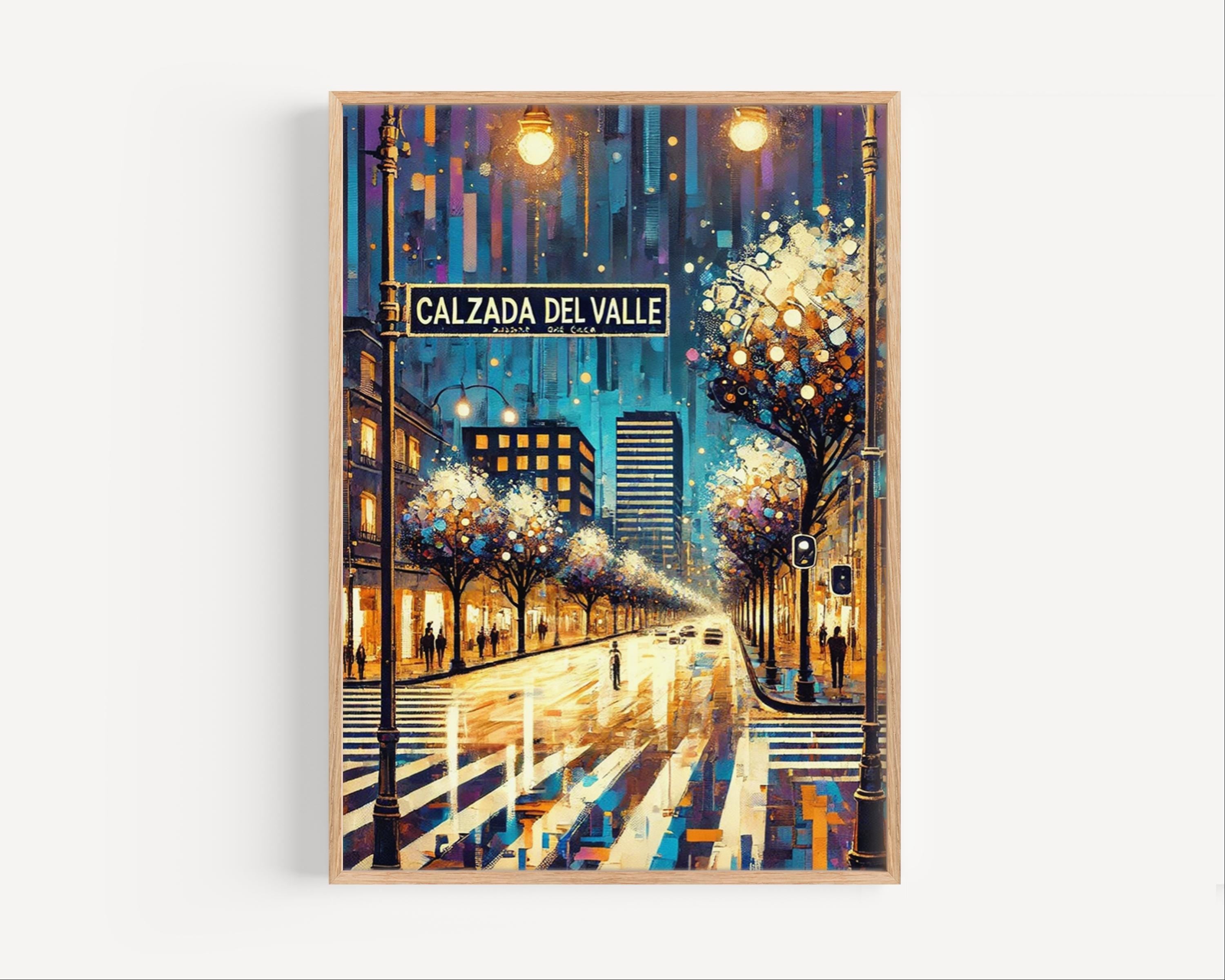 Calzada del Valle Oil Painting Art Print: Monterrey Mexico Street Sign Travel Poster