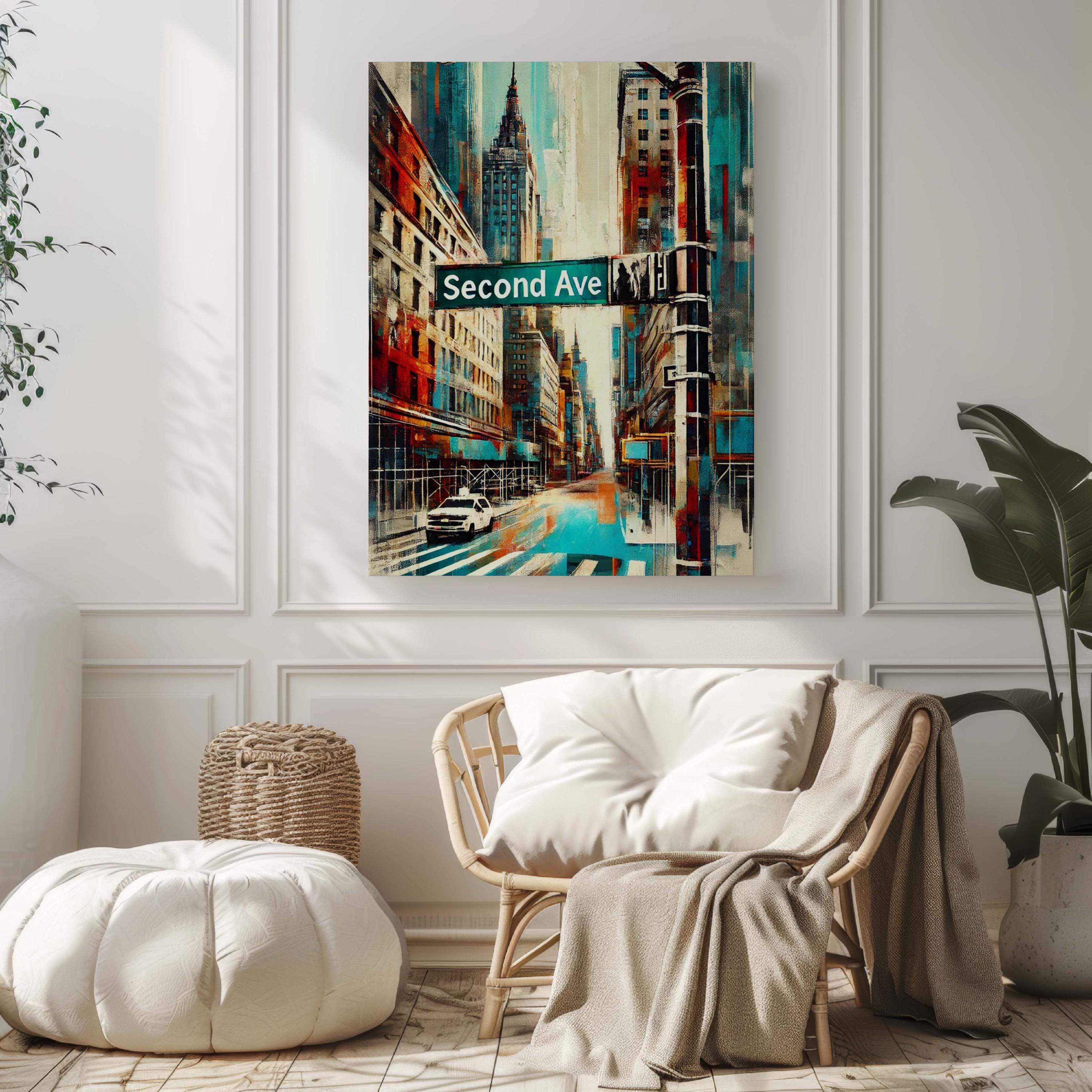 Second Ave Print Manhattan Wall Art, NYC Travel Poster, New York City Gift, 2nd Avenue Home Decor, Housewarming & Urban Style Art
