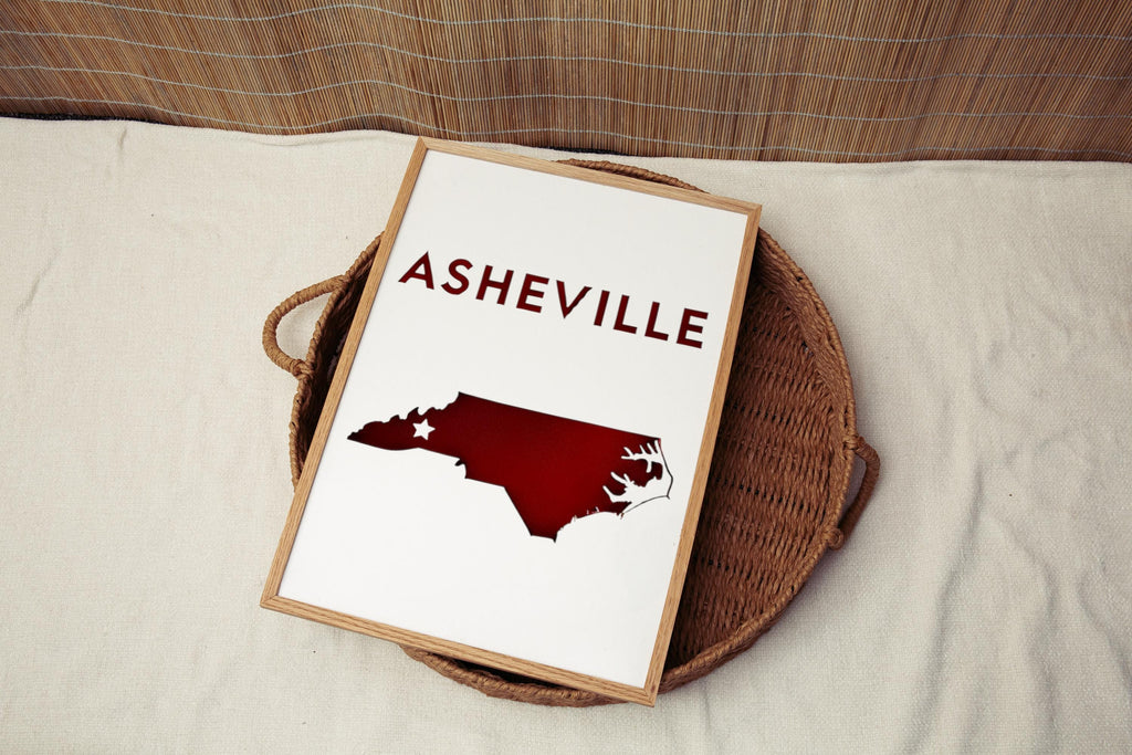 North Carolina Ashville Wall Art Print - Travel Decor, NC Gift, Housewarming & College Dorm Room Decoration