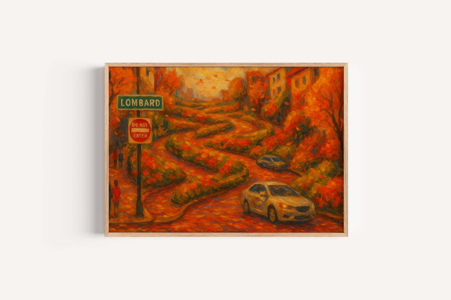 Lombard Street Fall Print – San Francisco Curvy Street Art, Autumn Cityscape Wall Decor