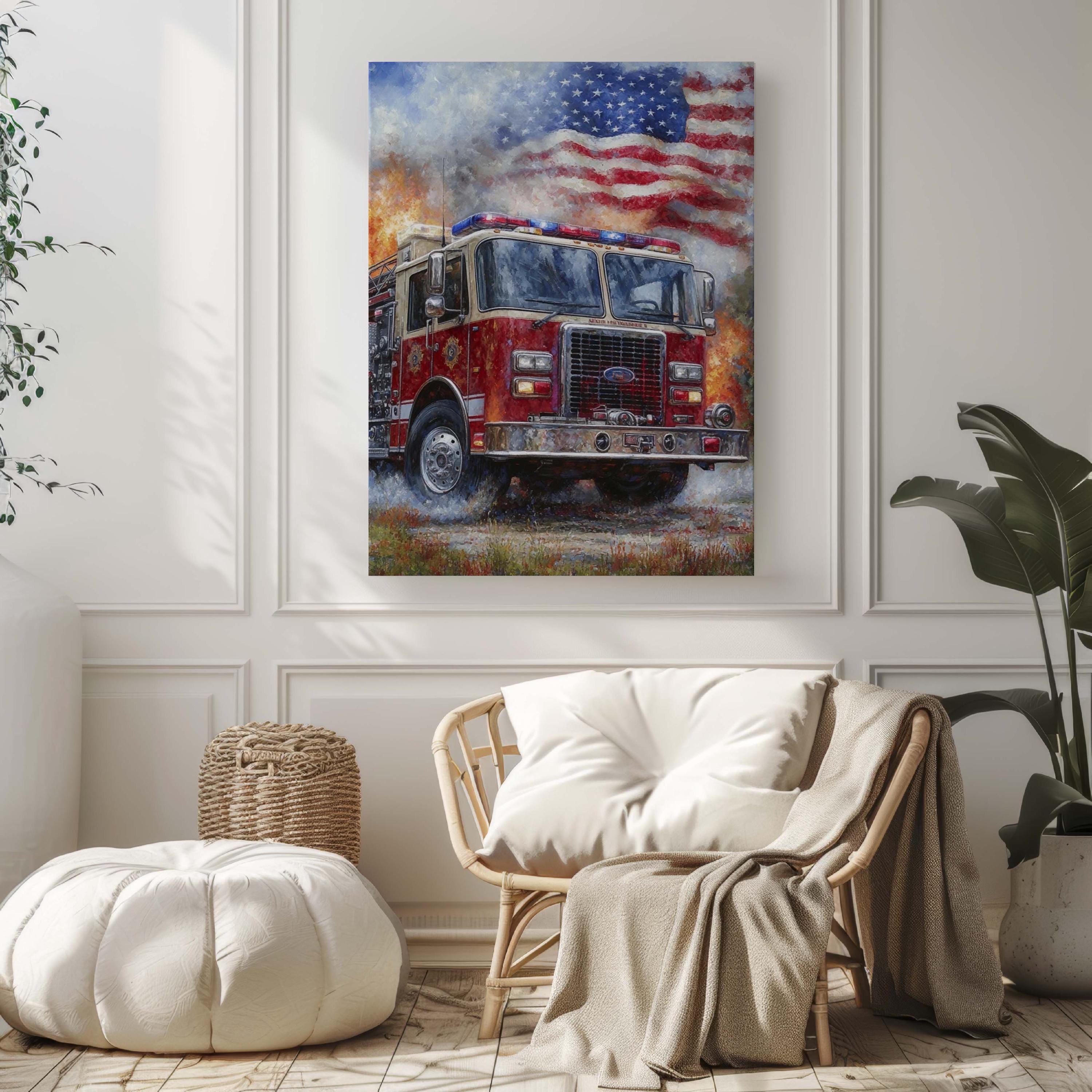 American Firetruck Wall Art Patriotic - USA