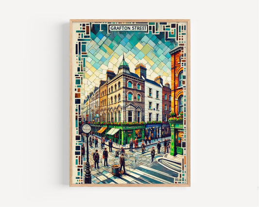 Dublin Grafton St Wall Art Print - Travel Poster, Ireland Souvenir & Housewarming Gift, Dublin City Map Art, Irish Home Decor