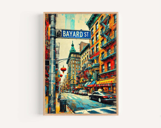 Bayard St Print Manhattan Wall Art, NYC Travel Poster, New York City Gift, Bayard Street Home Decor, Housewarming & Manhattan Map Art