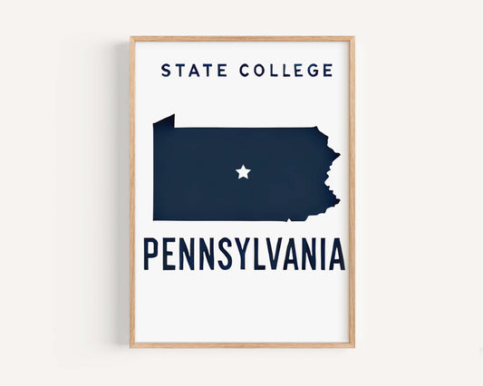 State College Print - Pennsylvania Wall Art, College Town Decor, PA Gift, Travel & Housewarming Present, State College Wall Artwork