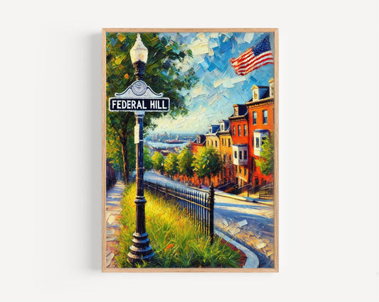 Baltimore Federal Hill Wall Art Print - Maryland Travel Poster, Baltimore Gift & Housewarming Decor