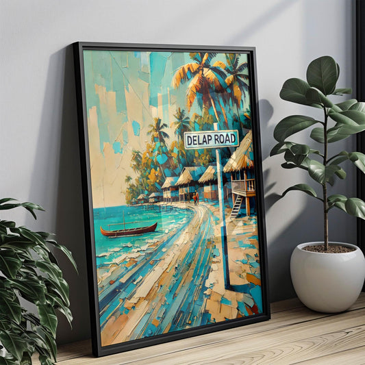 Marshall Islands Art, Delap Road Wall Decor, Majuro Travel Poster, Tropical Home Decor, Island Souvenir, Scenic Street Sign Print