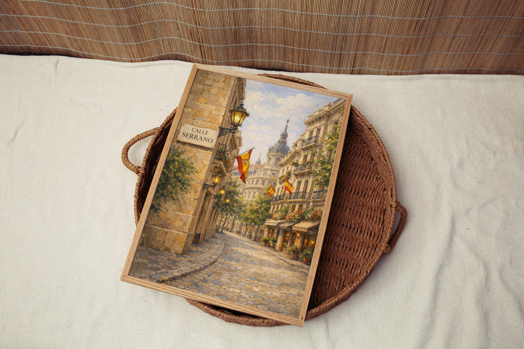 Calle Serrano Street Sign Print: Madrid Salamanca District Travel Poster