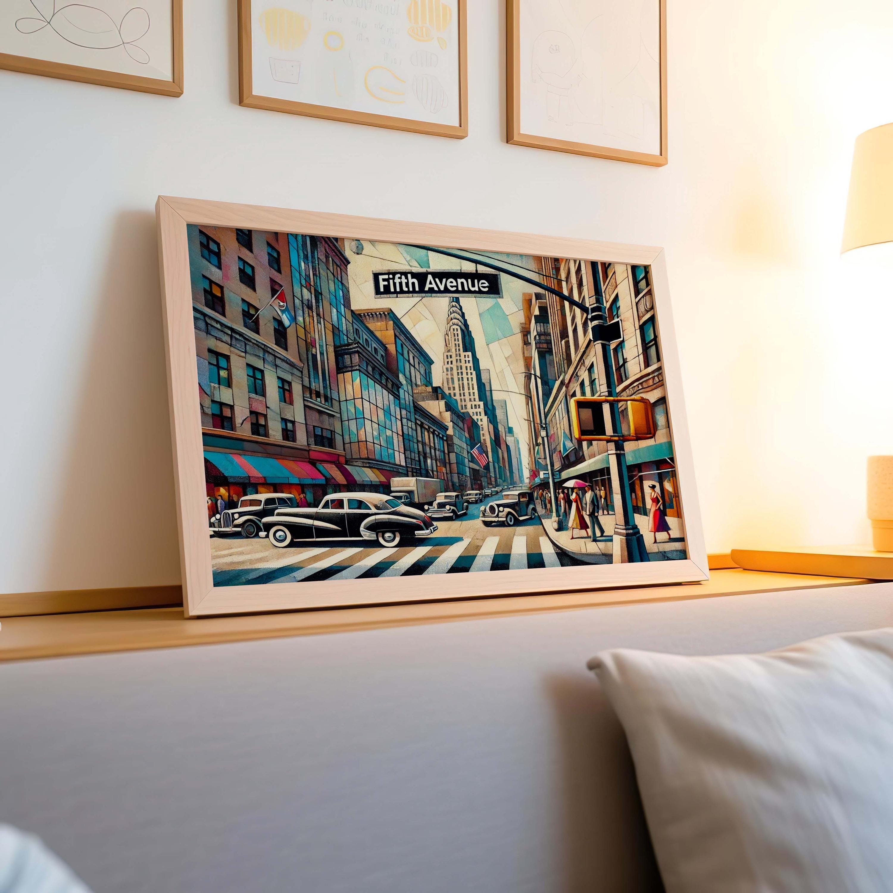 Manhattan Wall Art Cubism Print – NYC Travel Poster, Modern Urban Decor, 5th Street Cityscape Gift, Housewarming Artwork