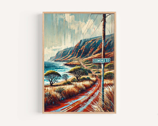 Keomoku Road Print - Lana‘i Travel Poster, Hawaii Wall Art, Lanai Gift, Housewarming Decor, Tropical Road Trip Travel Print
