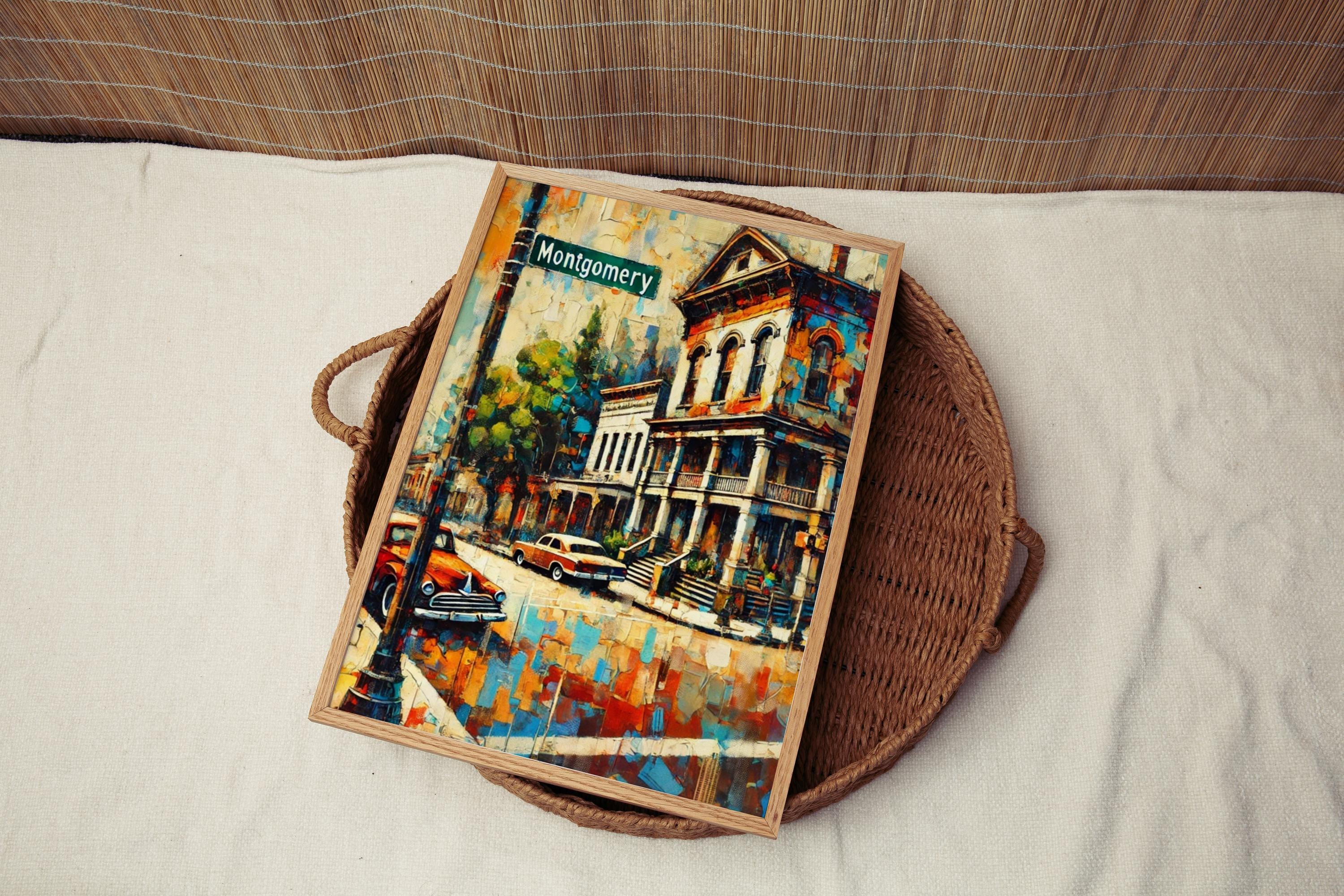 Alabama Montgomery Wall Art Print – Vintage Travel Poster, State Map Illustration, USA Home Decor Gift & Housewarming Idea