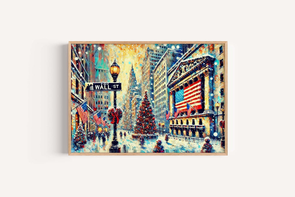 Wall Street Christmas Art Print – NYC Holiday Decor, Winter Financial District Scene