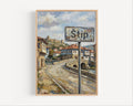 Stip Oil Painting Art Print: North Macedonia Street Sign Travel Poster