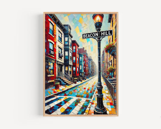 Wall Art Beacon Hill Boston Print - Travel Poster USA Souvenir, Housewarming Gift, Boston Art Decor