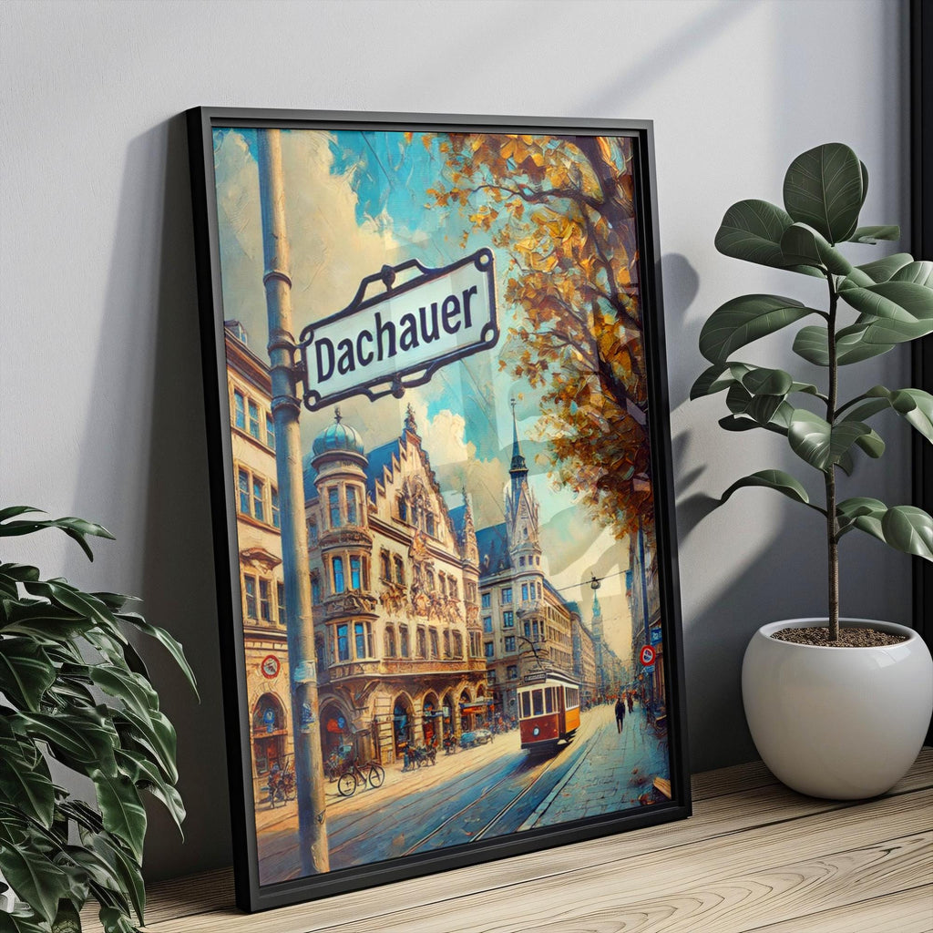 Dachauer Oil Painting Art Print: Munich Germany Street Sign Travel Poster