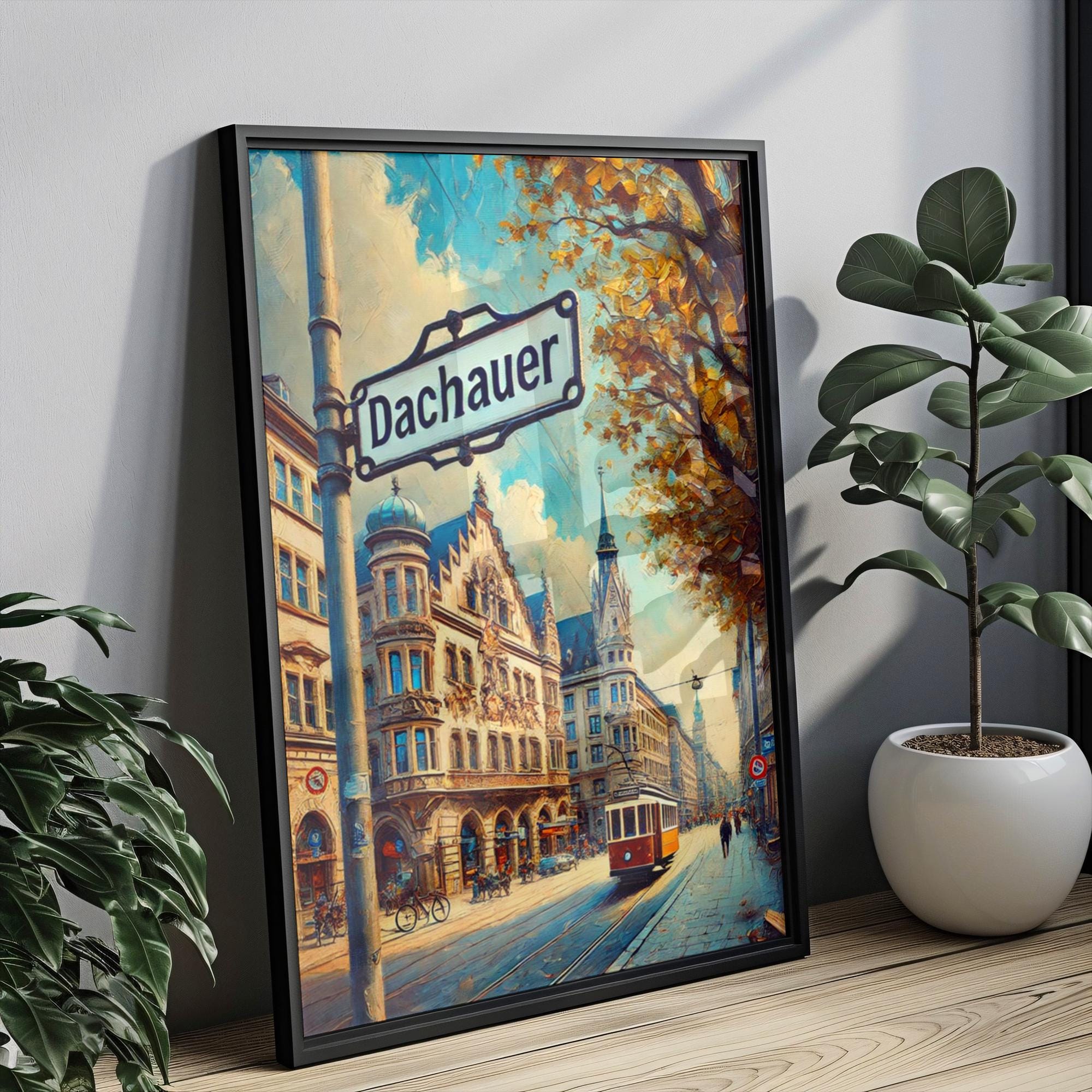 Dachauer Oil Painting Art Print: Munich Germany Street Sign Travel Poster