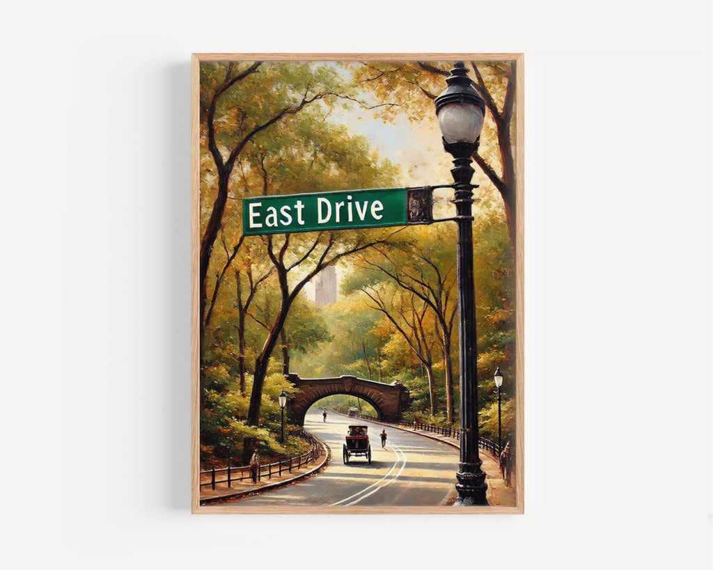 East Drive Oil Painting Art Print: Central Park Manhattan NYC Travel Poster