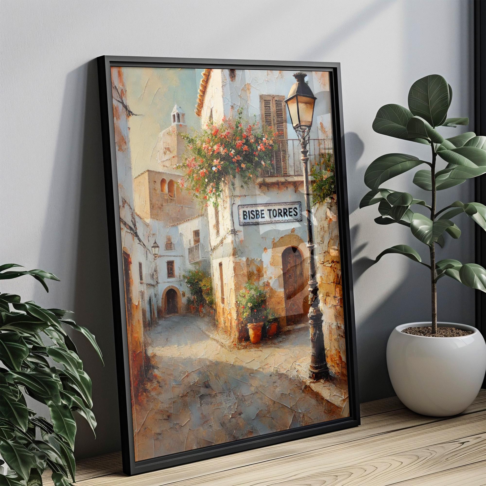 Bisbe Torres Oil Painting Art Print: Ibiza Old Town Mediterranean Travel Poster