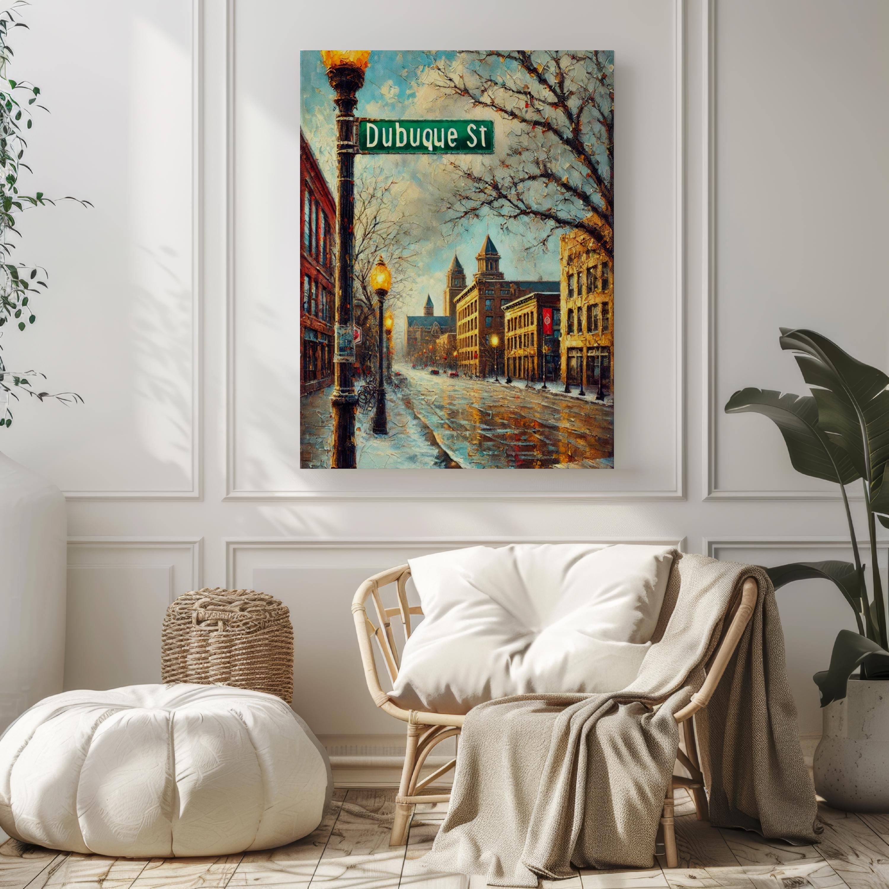 Dubuque Street Oil Painting Print: Iowa City Travel Poster