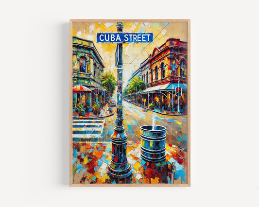 Cuba Street Wall Art Print - Wellington Travel Poster, New Zealand Gift, Housewarming Decor, Unique Cuba St Art, Colorful Citys Illustration