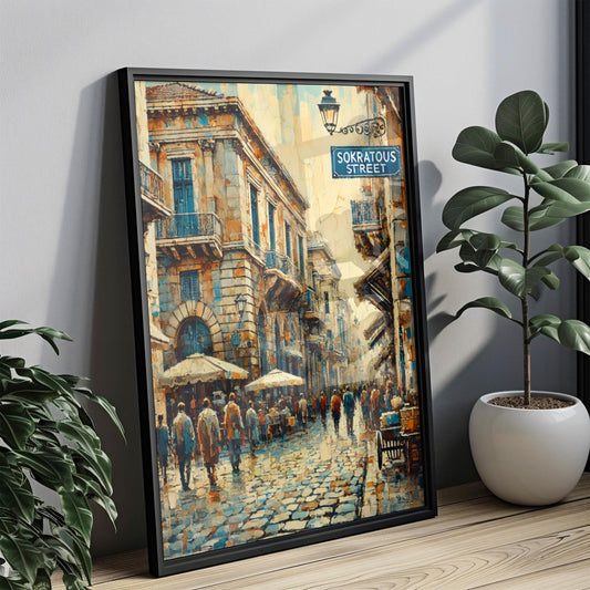 Sokratous Street Wall Art, Greece Travel Poster, Mediterranean Home Decor, Europe City Scene, Personalized Gift, Greece Souvenir