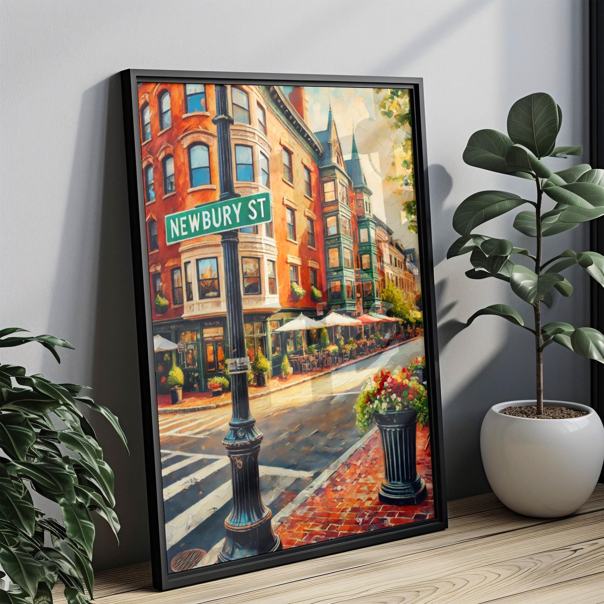 Newbury Street Cityscape Print - Boston, Massachusetts, USA