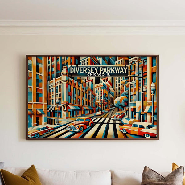 Diversey Parkway Cubist Poster - Chicago, Illinois, USA