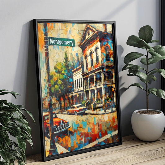 Alabama Montgomery Wall Art Print – Vintage Travel Poster, State Map Illustration, USA Home Decor Gift & Housewarming Idea