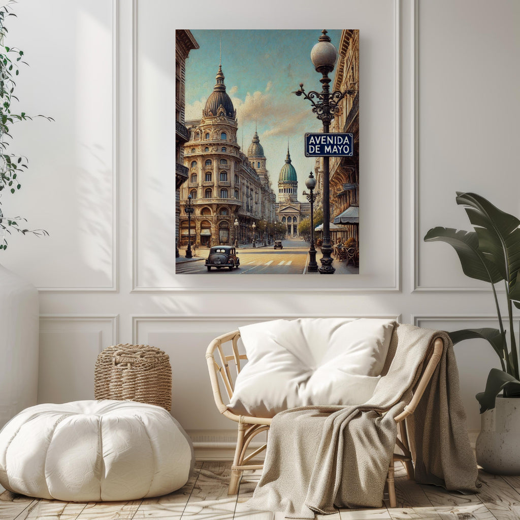 Avenida de Mayo Street Sign Print: Buenos Aires Historic Travel Poster