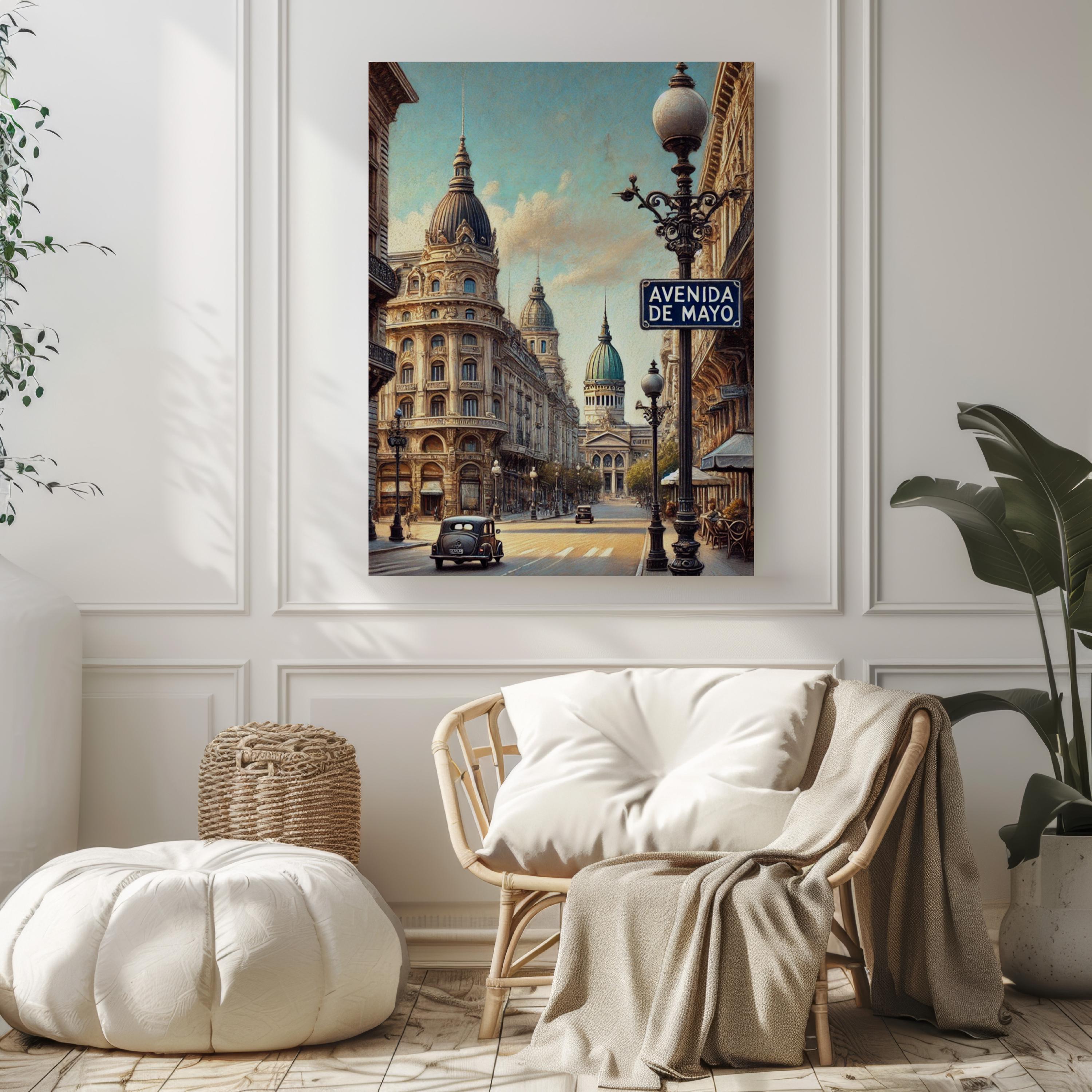 Avenida de Mayo Street Sign Print: Buenos Aires Historic Travel Poster