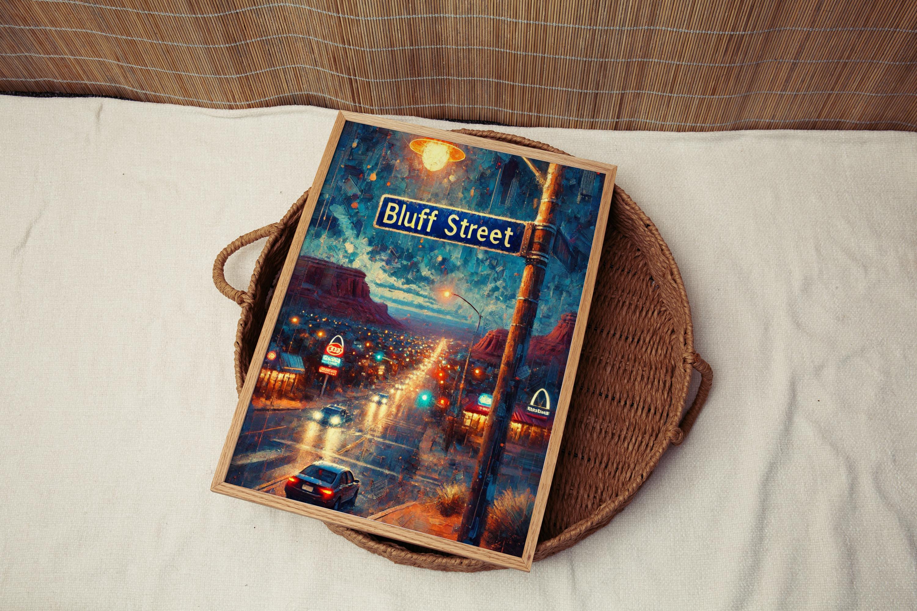 Bluff Street Oil Painting Art Print: St. George Utah Street Sign Travel Poster