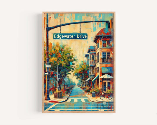 Orlando Art Edgewater Drive Wall Art Print - Florida Travel Poster & Housewarming Gift, Unique Florida Artwork