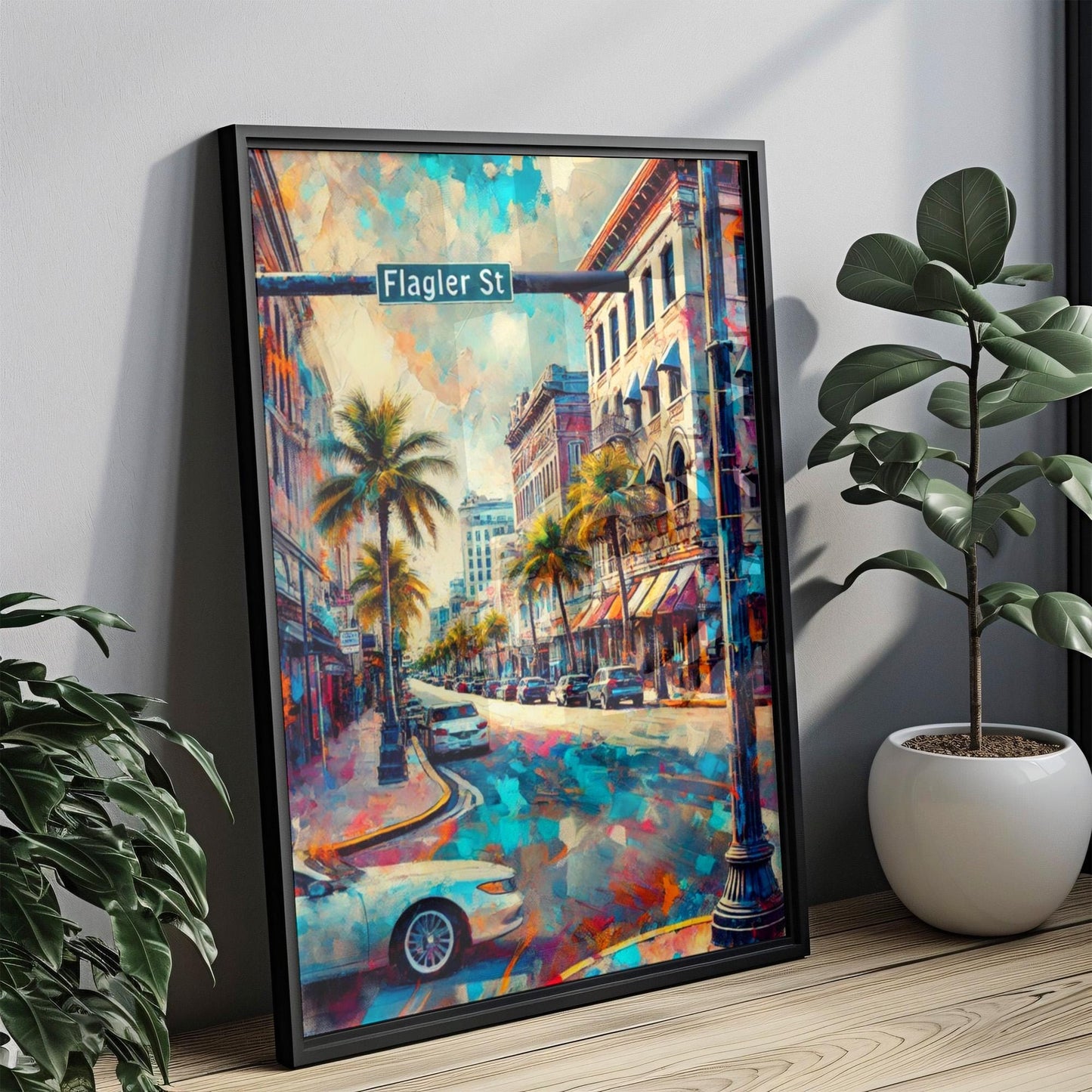 Miami Flagler St Wall Art Print - Stylish Miami Travel Poster, Florida Artwork, Perfect Florida Gift & Housewarming Decor