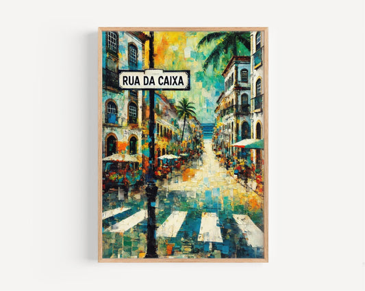 Rua da Caixa Wall Art, São Tomé Print, Island Heritage Travel Poster, Vibrant Cityscape, Colonial Streets Gift, Home Decor, Fine Art Print
